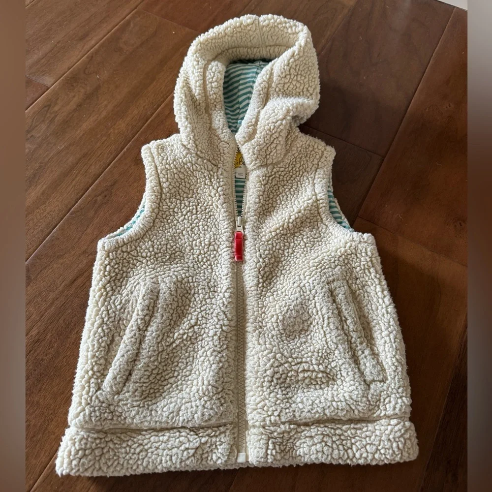 Mini Boden Cream Sherpa Hooded Vest for Kids EUC